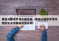 微信小程序开发介绍文档（微信小程序开发文档在论文文献格式怎么写）